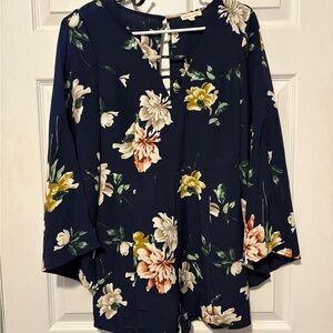 Floral Navy Romper with Bell Sleeves